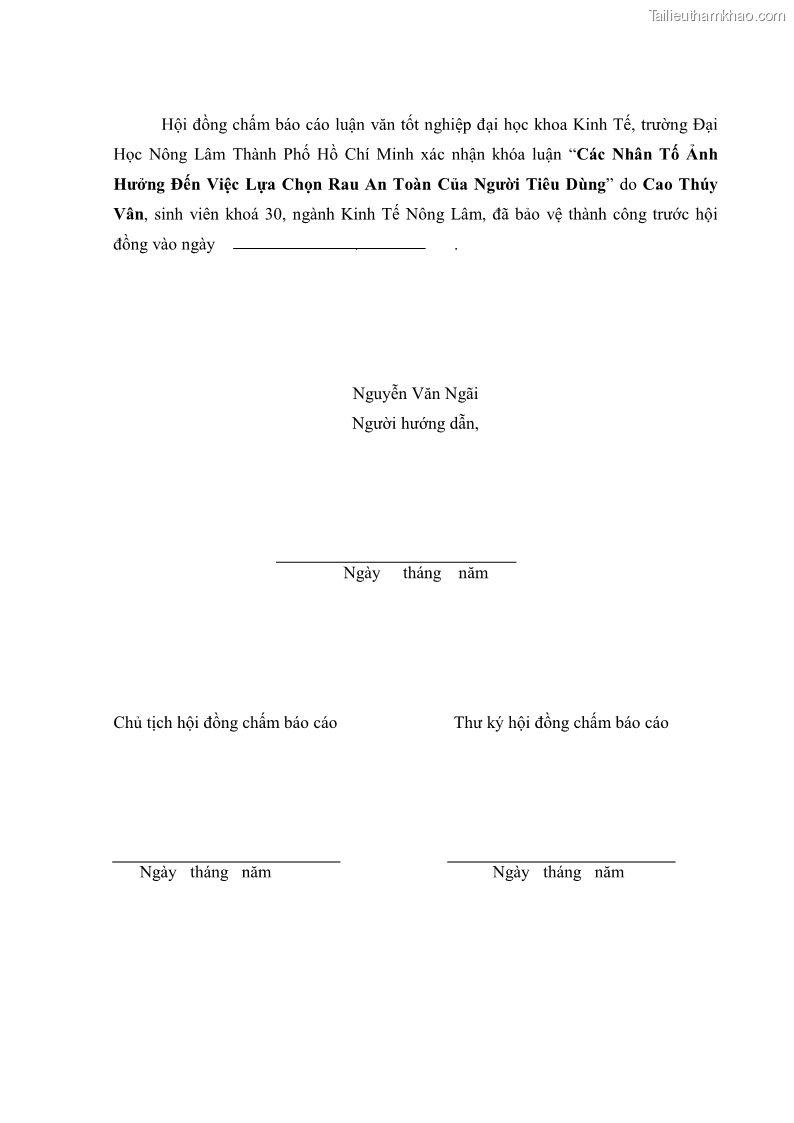 Khóa luận tốt nghiệp kinh tế nông lâm Các nhân tố ảnh hưởng đến việc lựa chọn rau an toàn của người tiêu dùng - 1 Trang 2