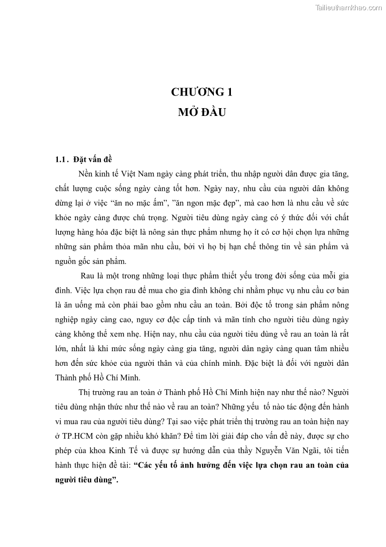 Khóa luận tốt nghiệp kinh tế nông lâm Các nhân tố ảnh hưởng đến việc lựa chọn rau an toàn của người tiêu dùng - 2 Trang 13