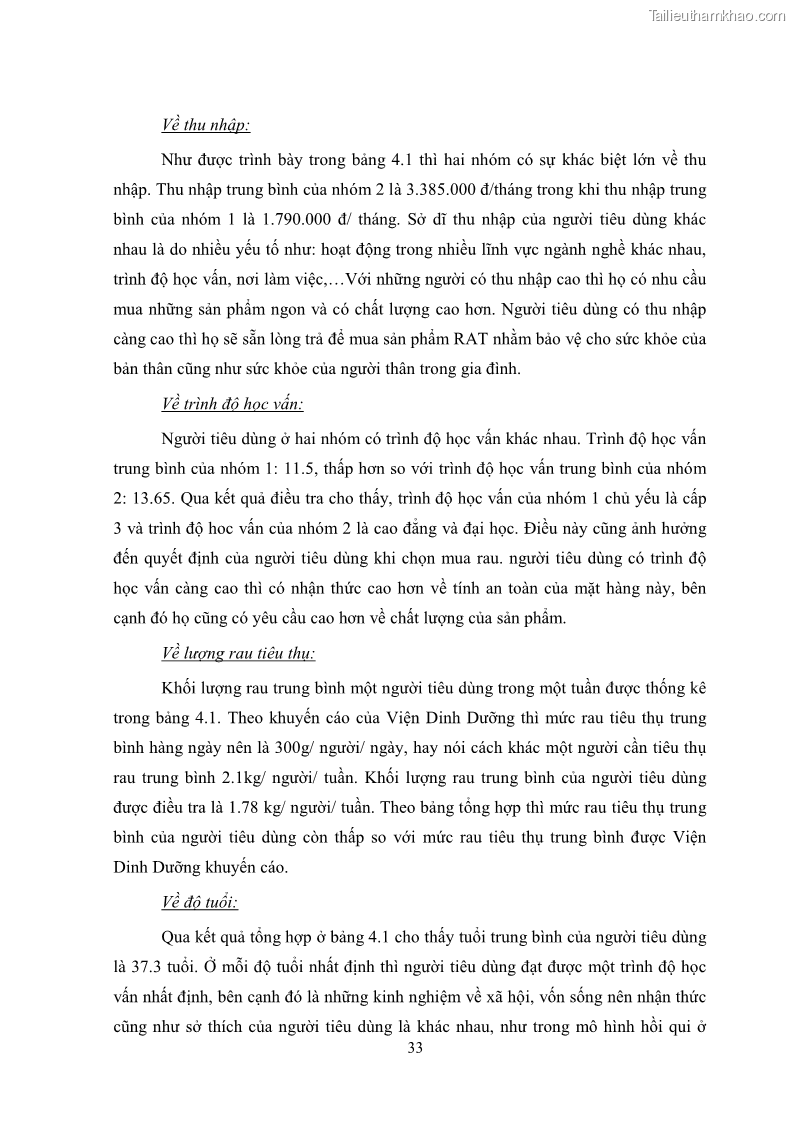 Khóa luận tốt nghiệp kinh tế nông lâm Các nhân tố ảnh hưởng đến việc lựa chọn rau an toàn của người tiêu dùng - 4 Trang 45