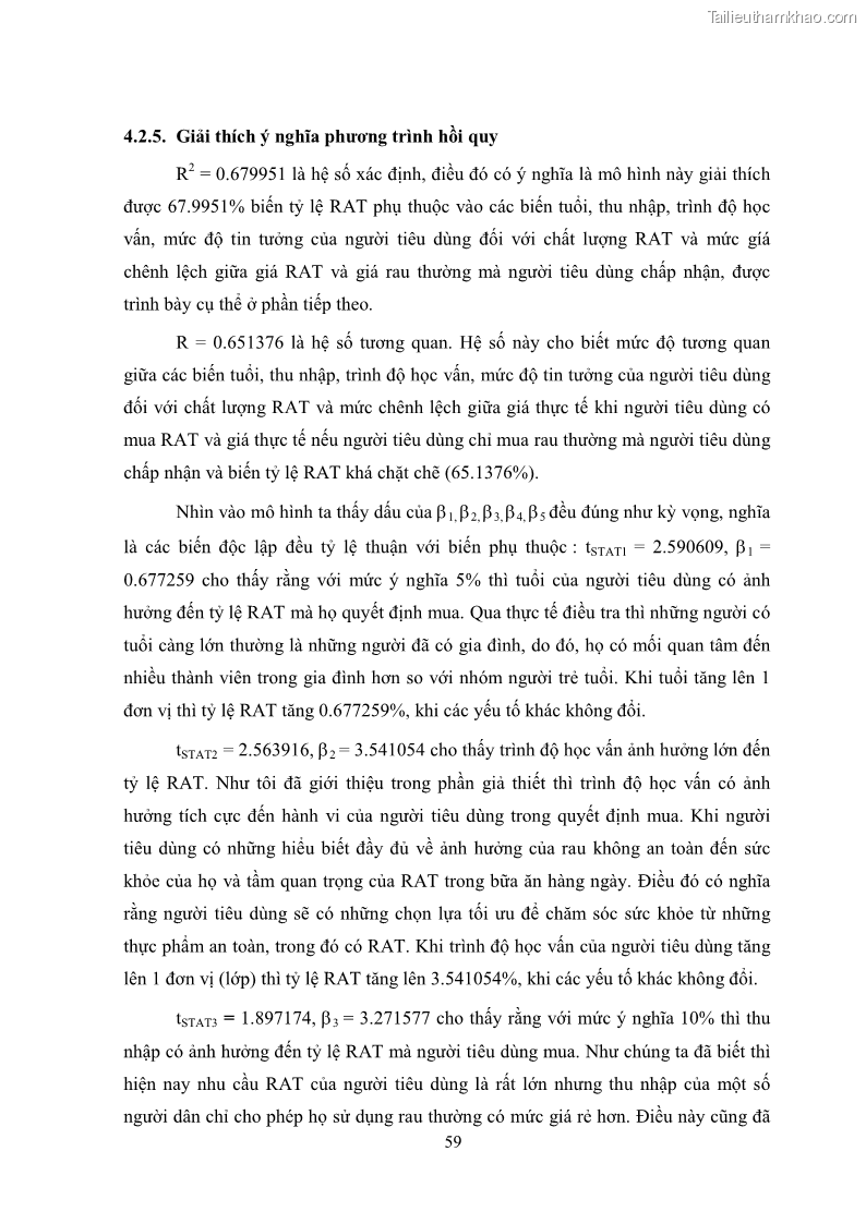 Khóa luận tốt nghiệp kinh tế nông lâm Các nhân tố ảnh hưởng đến việc lựa chọn rau an toàn của người tiêu dùng - 6 Trang 71