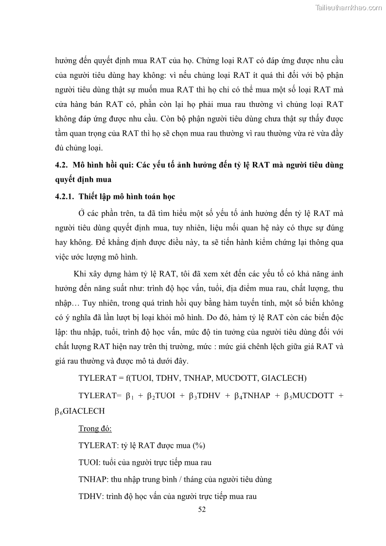 Khóa luận tốt nghiệp kinh tế nông lâm Các nhân tố ảnh hưởng đến việc lựa chọn rau an toàn của người tiêu dùng - 6 Trang 64