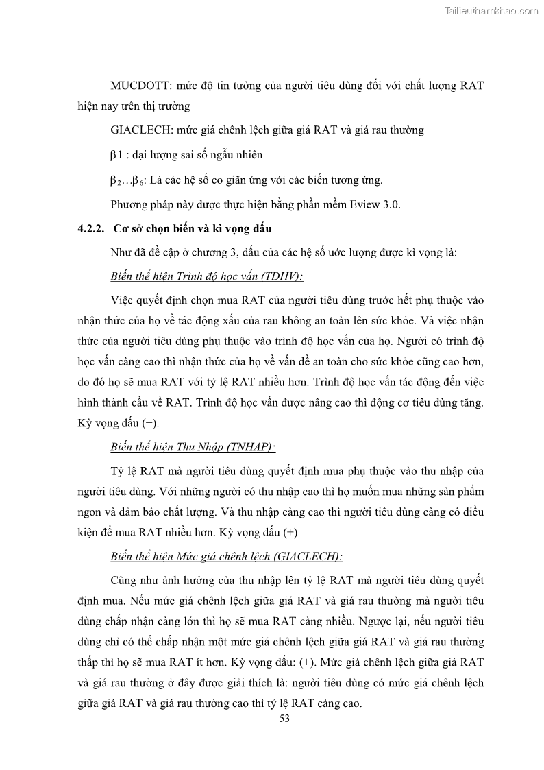 Khóa luận tốt nghiệp kinh tế nông lâm Các nhân tố ảnh hưởng đến việc lựa chọn rau an toàn của người tiêu dùng - 6 Trang 65