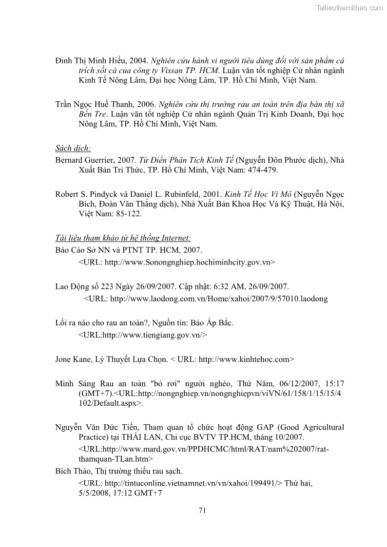 Khóa luận tốt nghiệp kinh tế nông lâm Các nhân tố ảnh hưởng đến việc lựa chọn rau an toàn của người tiêu dùng - 7 Trang 83
