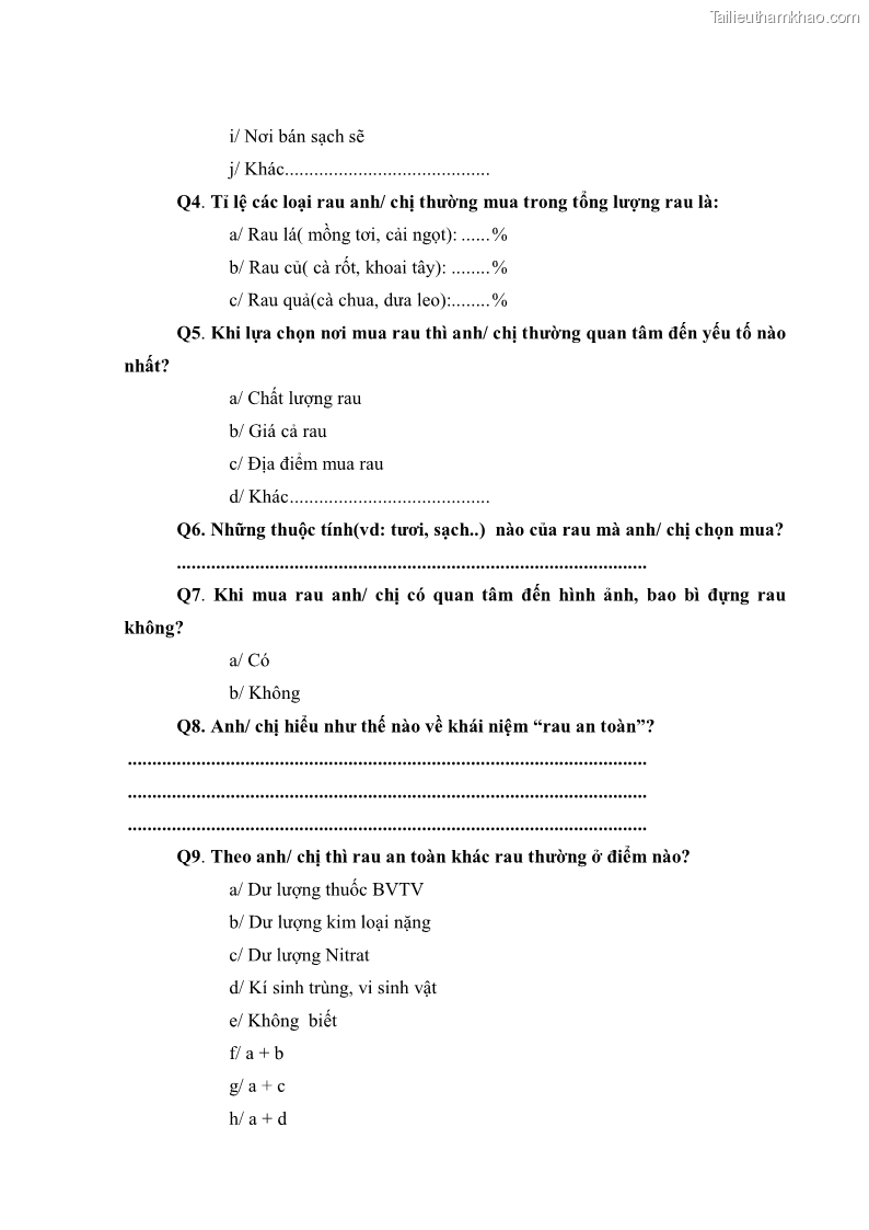 Khóa luận tốt nghiệp kinh tế nông lâm Các nhân tố ảnh hưởng đến việc lựa chọn rau an toàn của người tiêu dùng - 8 Trang 85