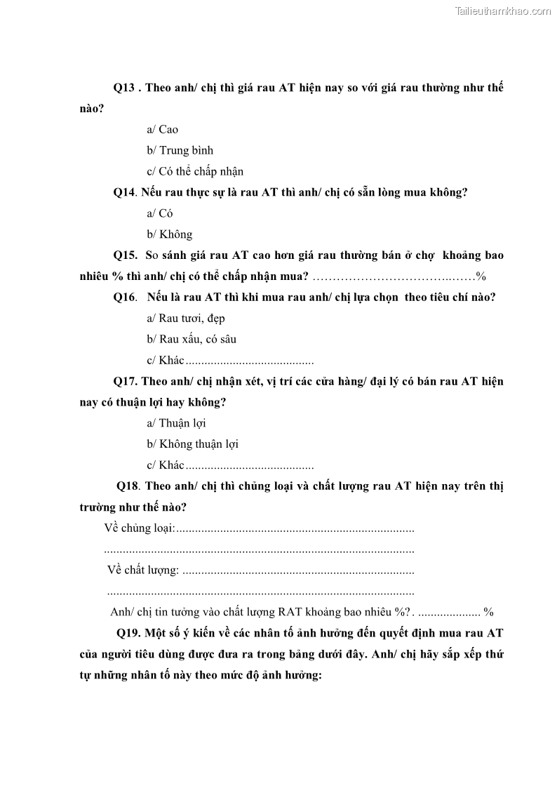 Khóa luận tốt nghiệp kinh tế nông lâm Các nhân tố ảnh hưởng đến việc lựa chọn rau an toàn của người tiêu dùng - 8 Trang 87