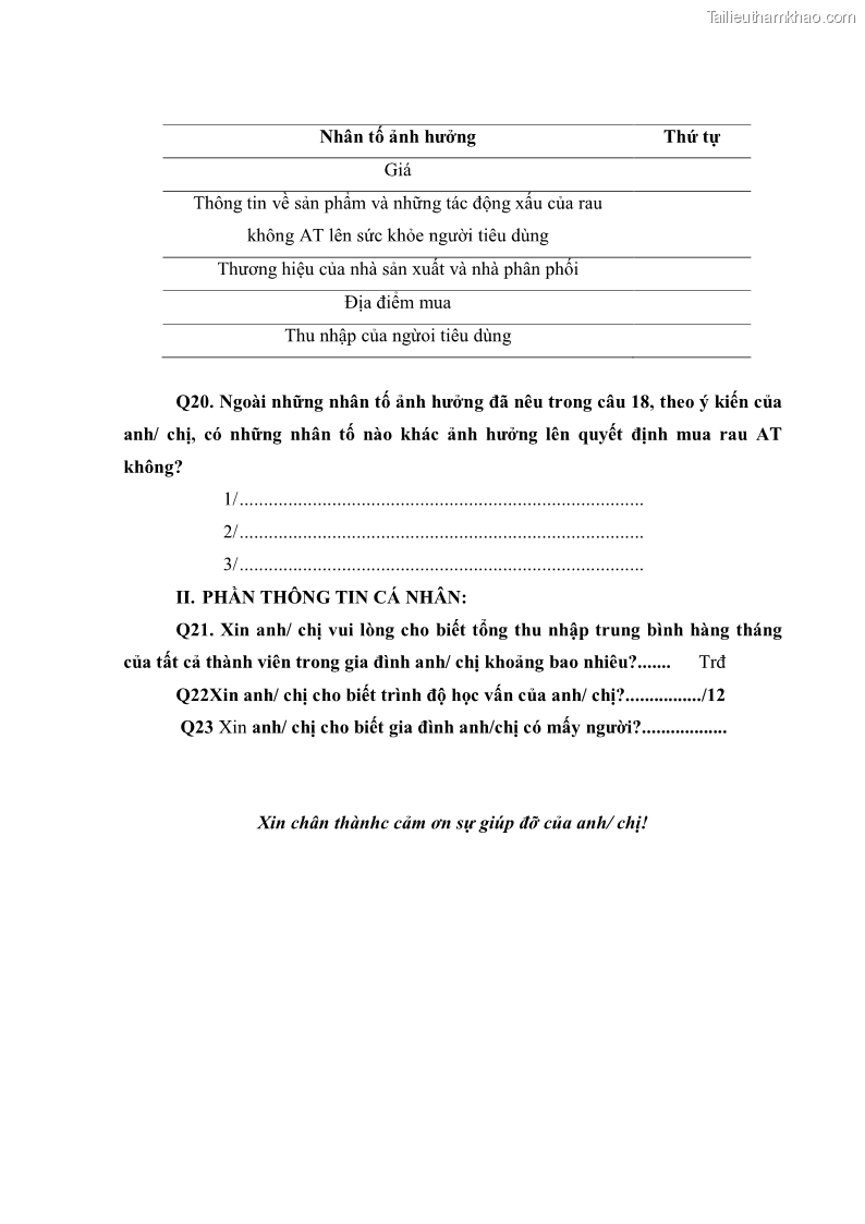 Khóa luận tốt nghiệp kinh tế nông lâm Các nhân tố ảnh hưởng đến việc lựa chọn rau an toàn của người tiêu dùng - 8 Trang 88