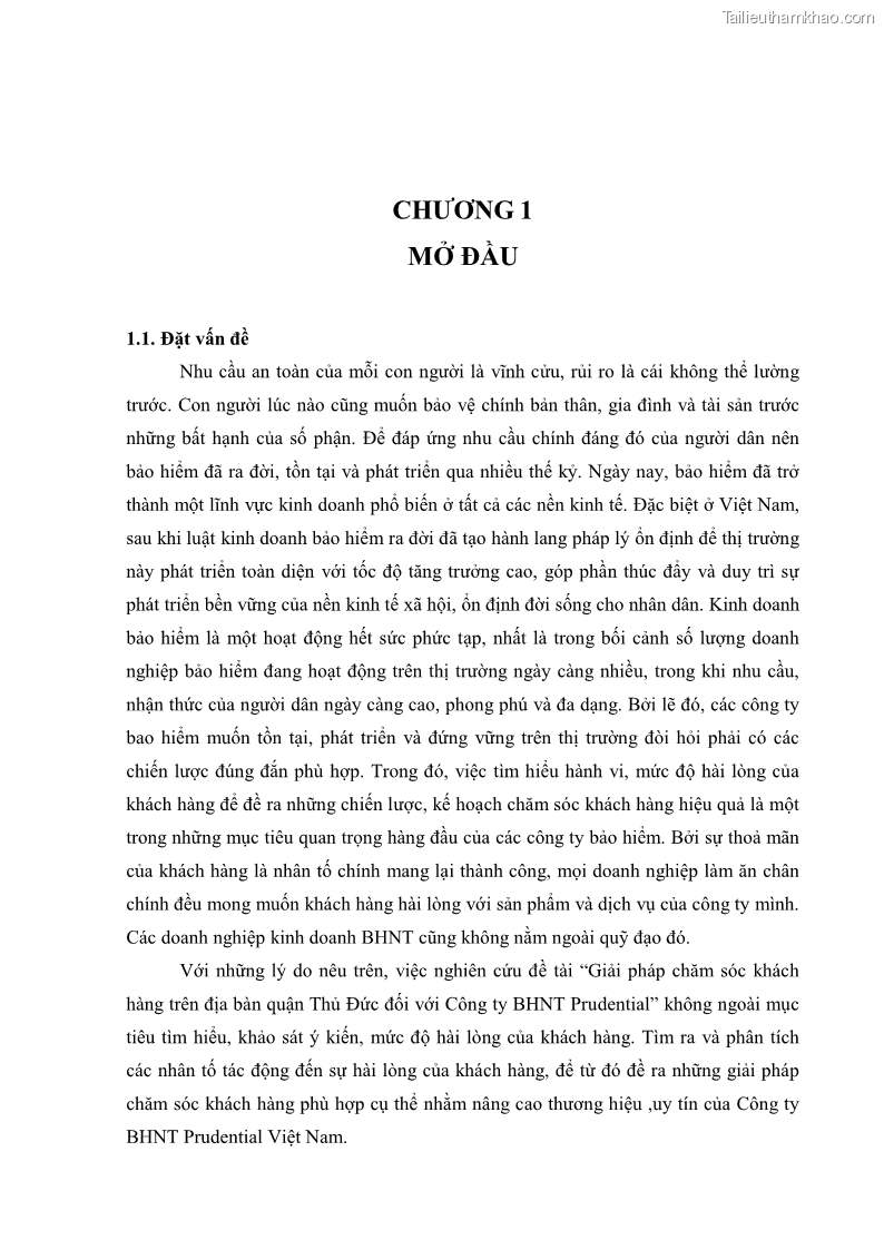 Khóa luận tốt nghiệp kinh tế nông lâm Giải pháp chăm sóc khách hàng trên địa bàn quận Thủ Đức đối với Công ty Bảo hiểm Nhân thọ Prudential - 1 Trang 12