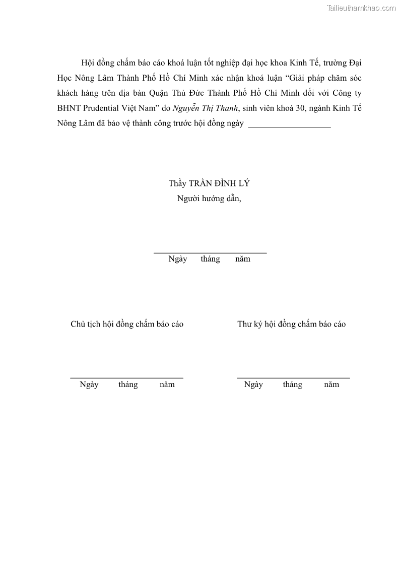 Khóa luận tốt nghiệp kinh tế nông lâm Giải pháp chăm sóc khách hàng trên địa bàn quận Thủ Đức đối với Công ty Bảo hiểm Nhân thọ Prudential - 1 Trang 2