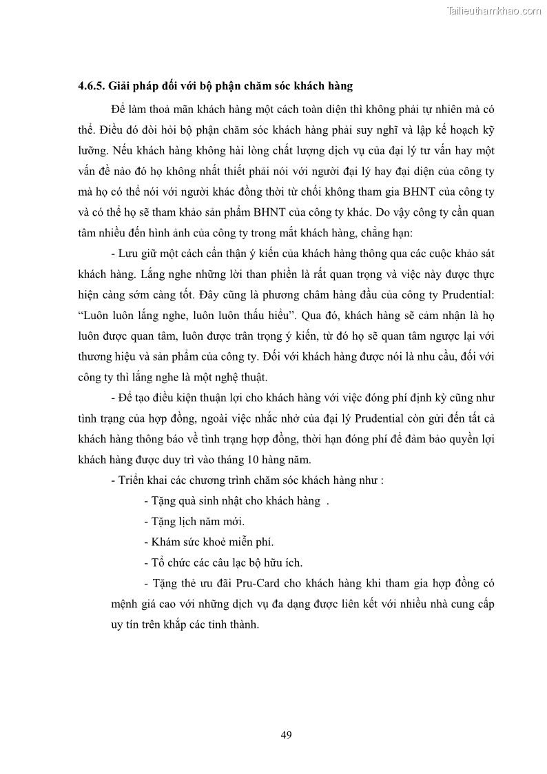 Khóa luận tốt nghiệp kinh tế nông lâm Giải pháp chăm sóc khách hàng trên địa bàn quận Thủ Đức đối với Công ty Bảo hiểm Nhân thọ Prudential - 5 Trang 60