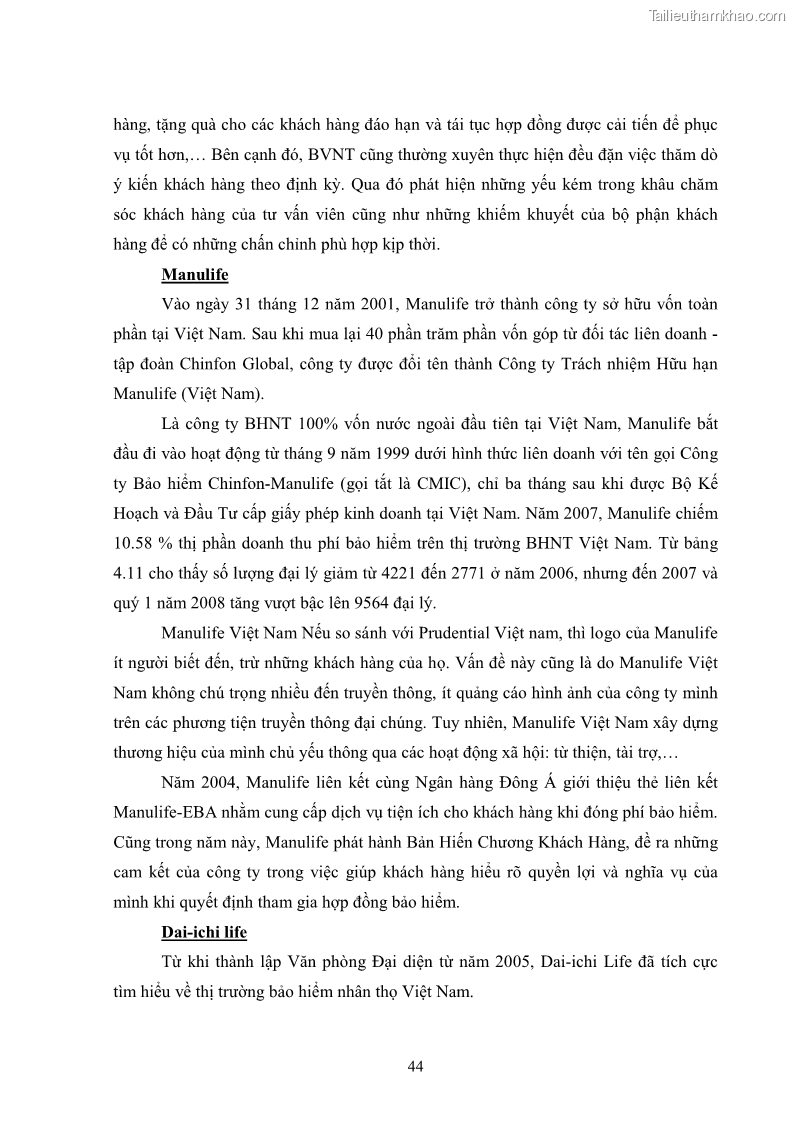 Khóa luận tốt nghiệp kinh tế nông lâm Giải pháp chăm sóc khách hàng trên địa bàn quận Thủ Đức đối với Công ty Bảo hiểm Nhân thọ Prudential - 5 Trang 55