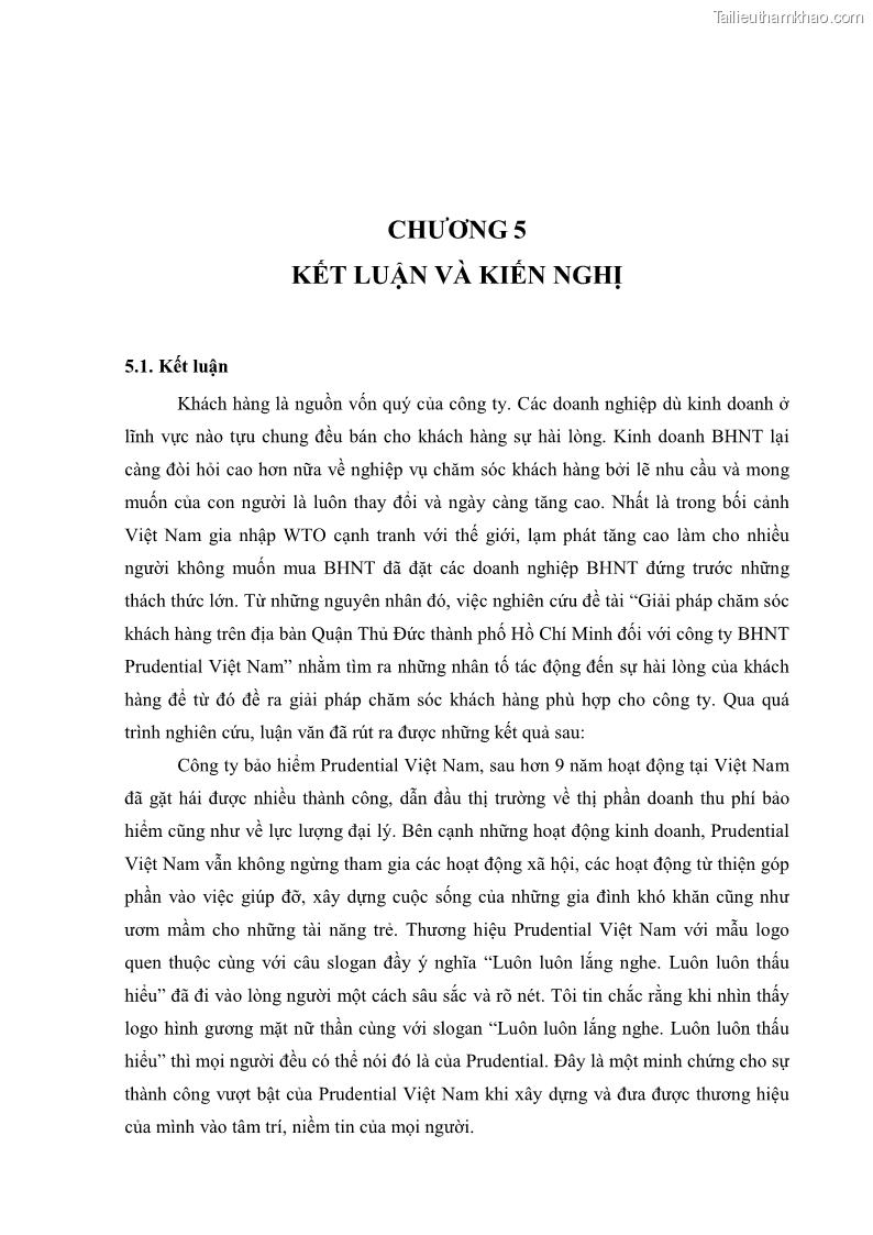 Khóa luận tốt nghiệp kinh tế nông lâm Giải pháp chăm sóc khách hàng trên địa bàn quận Thủ Đức đối với Công ty Bảo hiểm Nhân thọ Prudential - 6 Trang 64