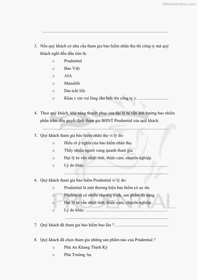 Khóa luận tốt nghiệp kinh tế nông lâm Giải pháp chăm sóc khách hàng trên địa bàn quận Thủ Đức đối với Công ty Bảo hiểm Nhân thọ Prudential - 6 Trang 69