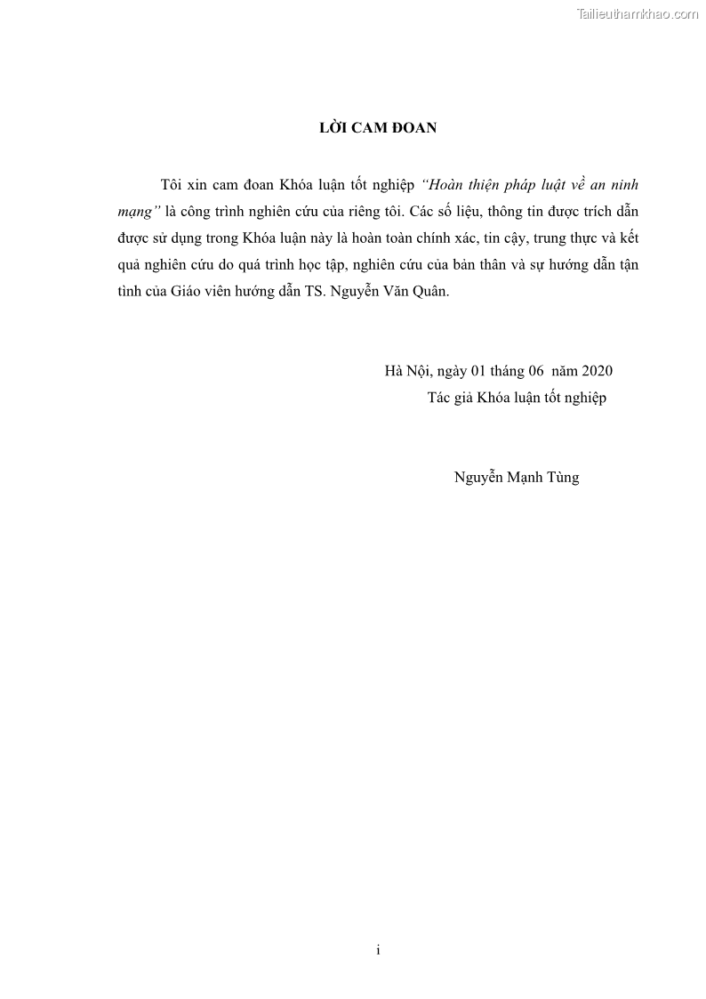 Khóa luận tốt nghiệp luật học Hoàn thiện pháp luật về an ninh mạng - 1 Trang 2