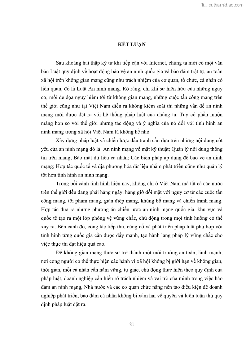 Khóa luận tốt nghiệp luật học Hoàn thiện pháp luật về an ninh mạng - 8 Trang 85