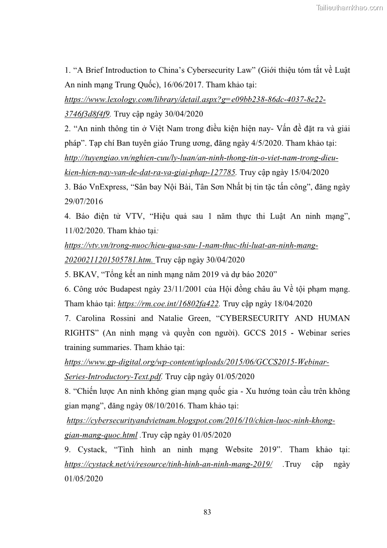 Khóa luận tốt nghiệp luật học Hoàn thiện pháp luật về an ninh mạng - 8 Trang 87