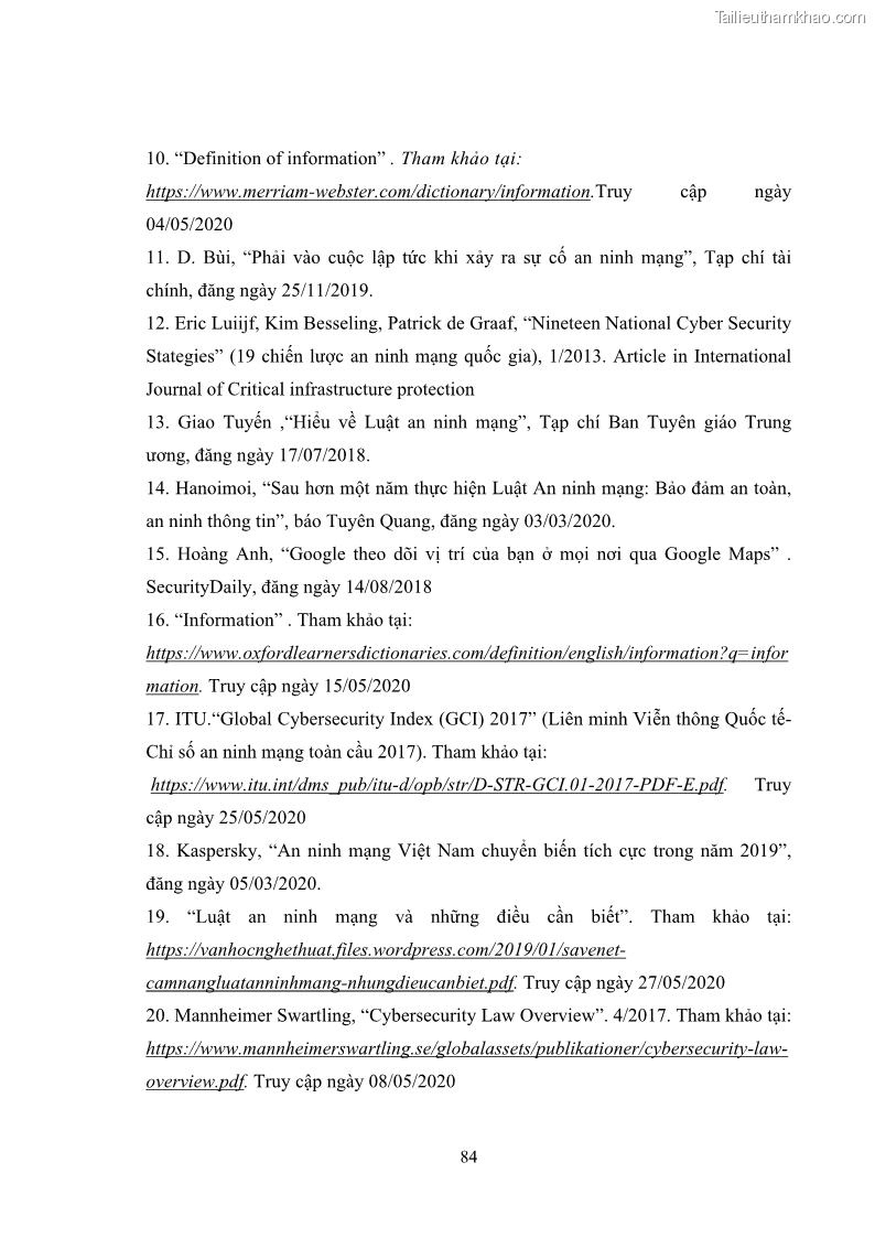 Khóa luận tốt nghiệp luật học Hoàn thiện pháp luật về an ninh mạng - 8 Trang 88