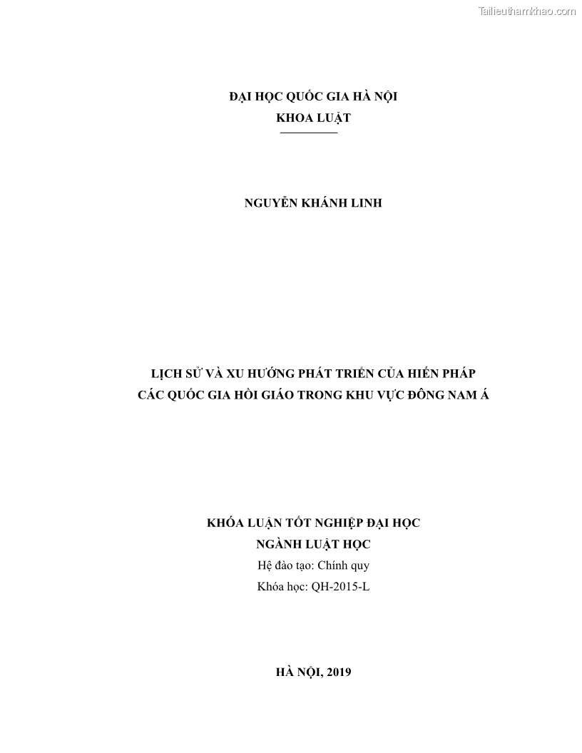 Khóa luận tốt nghiệp luật học Lịch sử và xu hướng phát triển của hiến pháp các nước Hồi giáo trong khu vực Đông Nam Á - 1 Trang 1