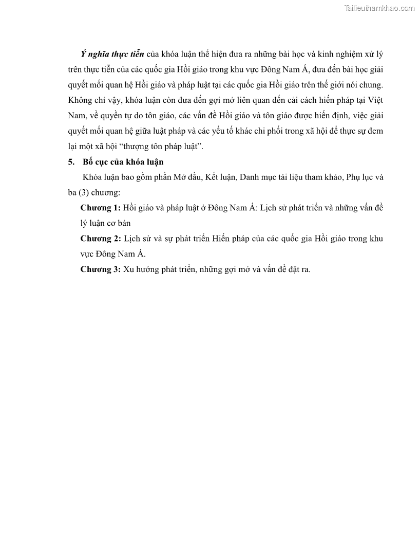 Khóa luận tốt nghiệp luật học Lịch sử và xu hướng phát triển của hiến pháp các nước Hồi giáo trong khu vực Đông Nam Á - 1 Trang 11