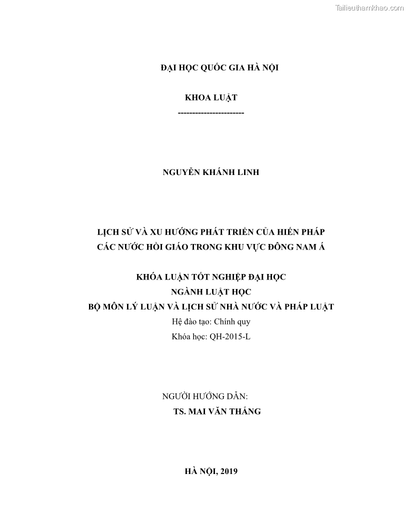 Khóa luận tốt nghiệp luật học Lịch sử và xu hướng phát triển của hiến pháp các nước Hồi giáo trong khu vực Đông Nam Á - 1 Trang 2