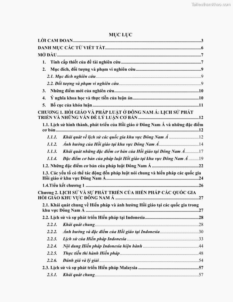 Khóa luận tốt nghiệp luật học Lịch sử và xu hướng phát triển của hiến pháp các nước Hồi giáo trong khu vực Đông Nam Á - 1 Trang 4