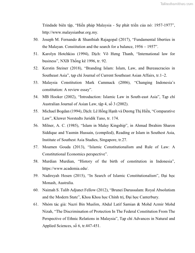 Khóa luận tốt nghiệp luật học Lịch sử và xu hướng phát triển của hiến pháp các nước Hồi giáo trong khu vực Đông Nam Á - 11 Trang 122