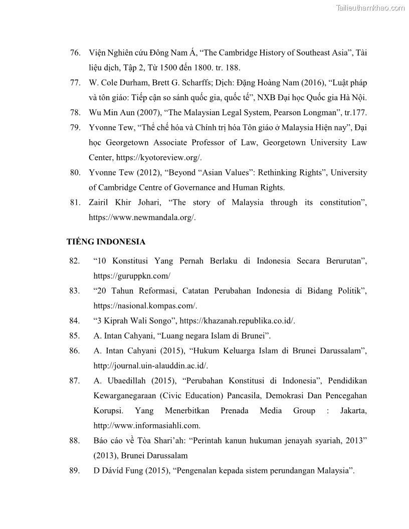 Khóa luận tốt nghiệp luật học Lịch sử và xu hướng phát triển của hiến pháp các nước Hồi giáo trong khu vực Đông Nam Á - 11 Trang 124