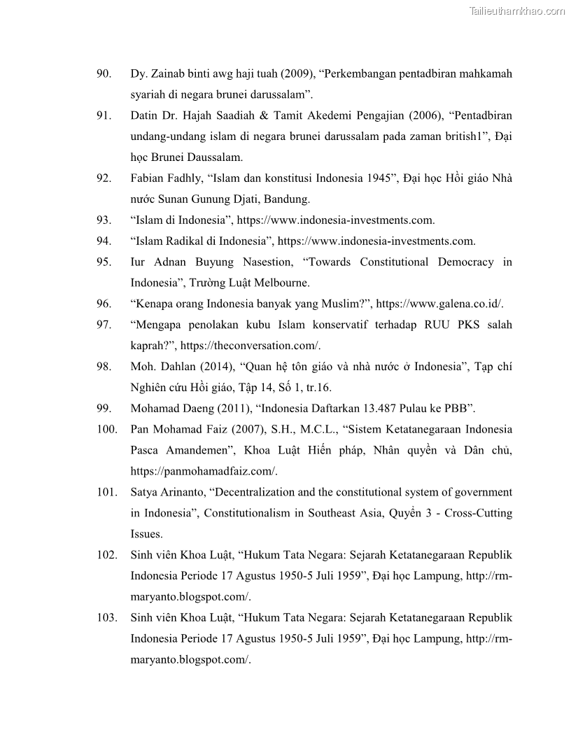 Khóa luận tốt nghiệp luật học Lịch sử và xu hướng phát triển của hiến pháp các nước Hồi giáo trong khu vực Đông Nam Á - 11 Trang 125