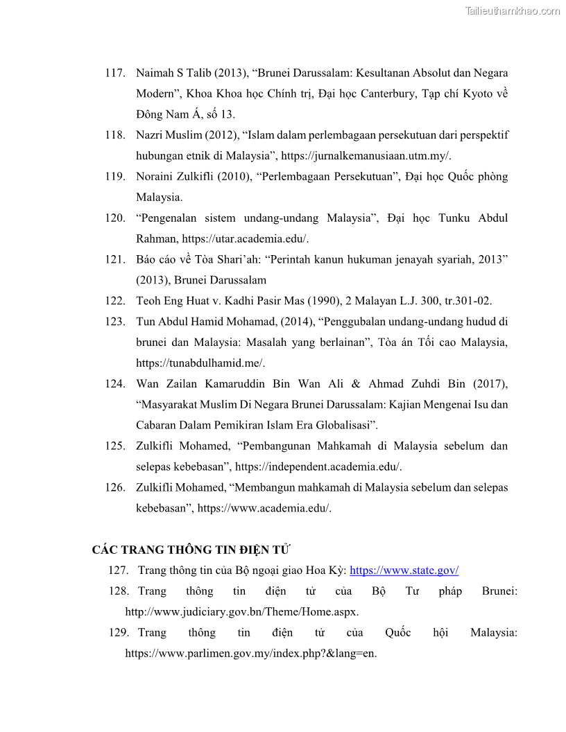 Khóa luận tốt nghiệp luật học Lịch sử và xu hướng phát triển của hiến pháp các nước Hồi giáo trong khu vực Đông Nam Á - 11 Trang 127