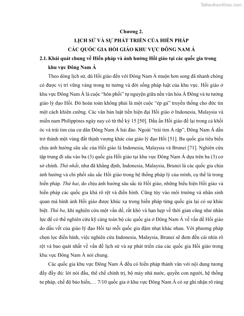 Khóa luận tốt nghiệp luật học Lịch sử và xu hướng phát triển của hiến pháp các nước Hồi giáo trong khu vực Đông Nam Á - 3 Trang 27