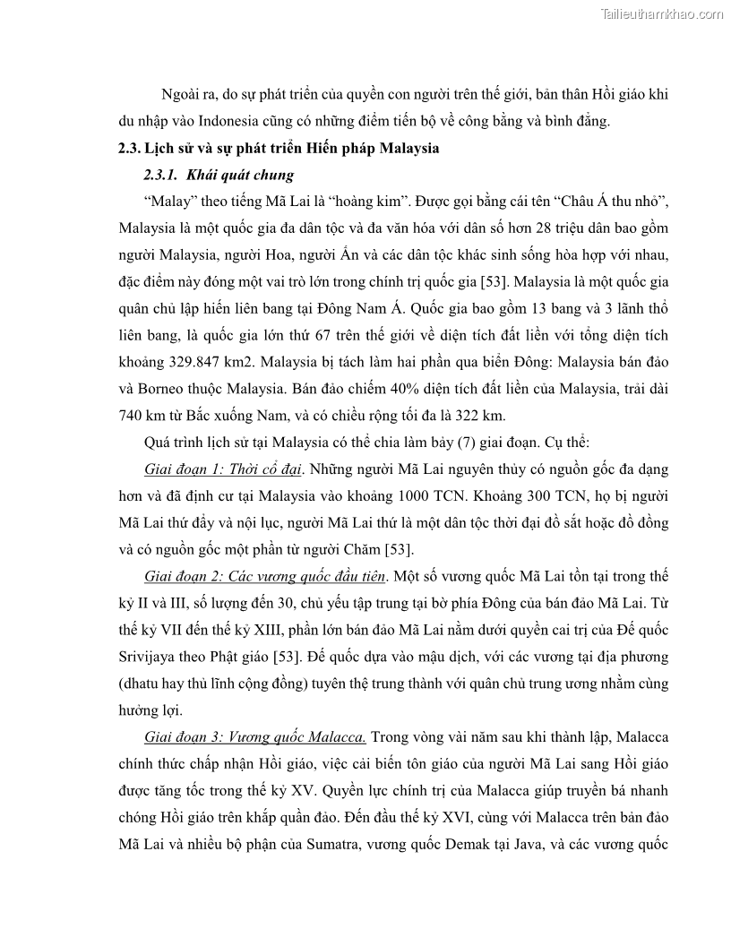 Khóa luận tốt nghiệp luật học Lịch sử và xu hướng phát triển của hiến pháp các nước Hồi giáo trong khu vực Đông Nam Á - 5 Trang 57