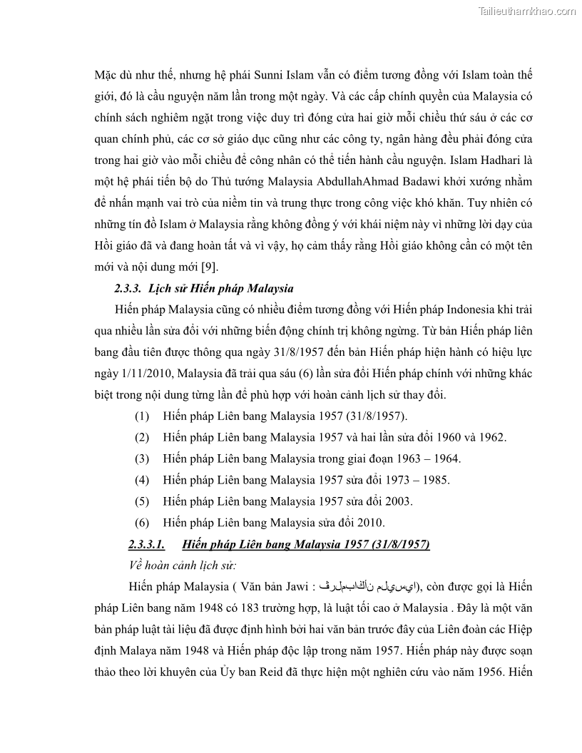 Khóa luận tốt nghiệp luật học Lịch sử và xu hướng phát triển của hiến pháp các nước Hồi giáo trong khu vực Đông Nam Á - 6 Trang 61