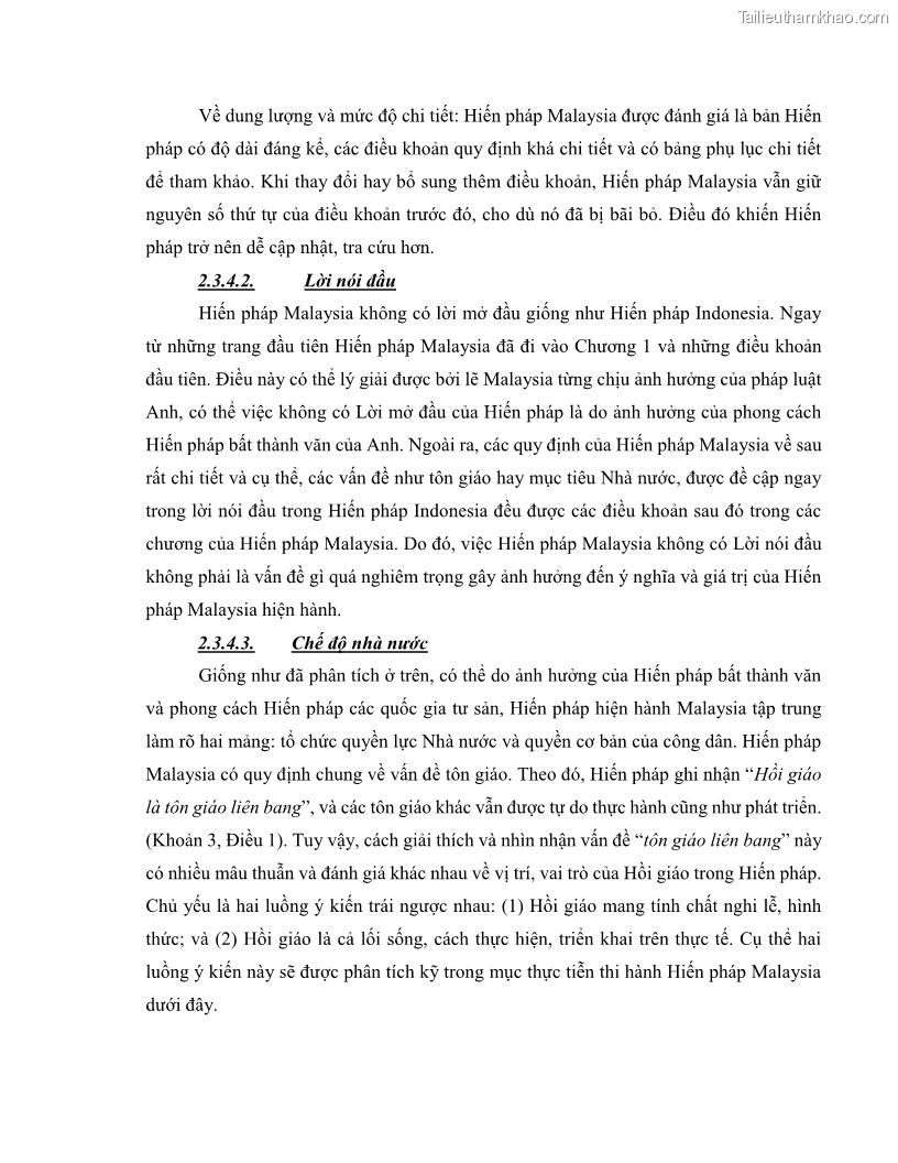 Khóa luận tốt nghiệp luật học Lịch sử và xu hướng phát triển của hiến pháp các nước Hồi giáo trong khu vực Đông Nam Á - 6 Trang 70