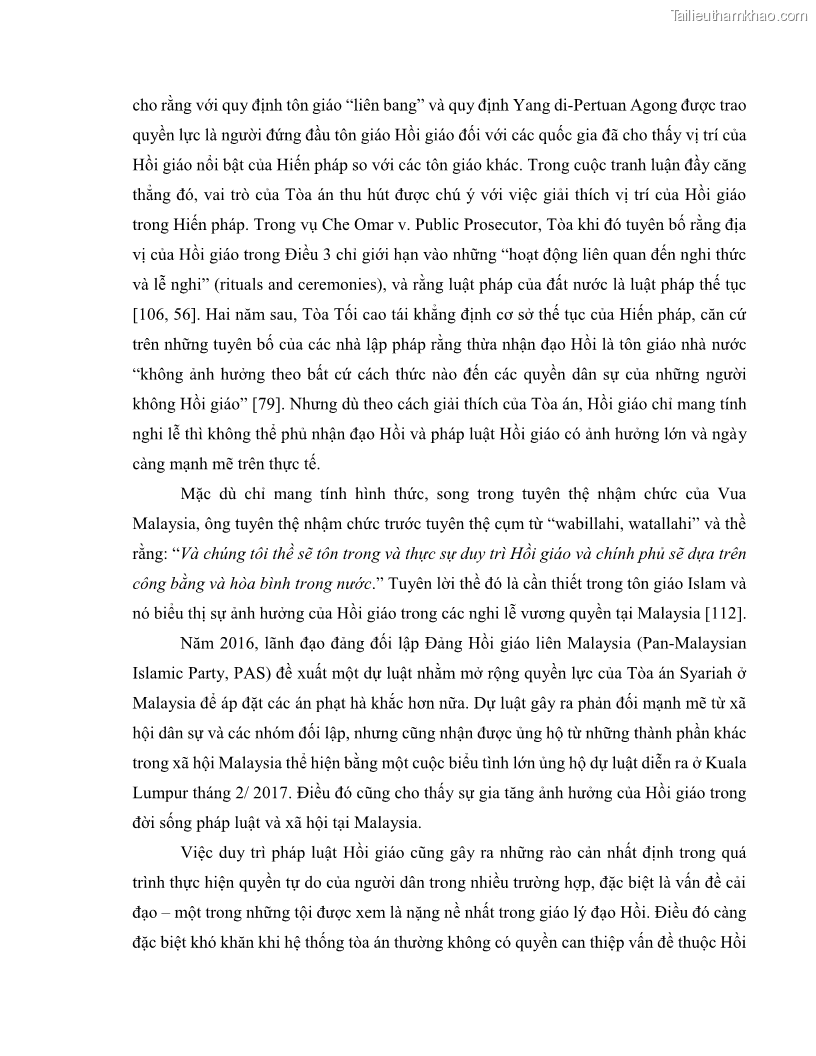 Khóa luận tốt nghiệp luật học Lịch sử và xu hướng phát triển của hiến pháp các nước Hồi giáo trong khu vực Đông Nam Á - 7 Trang 77