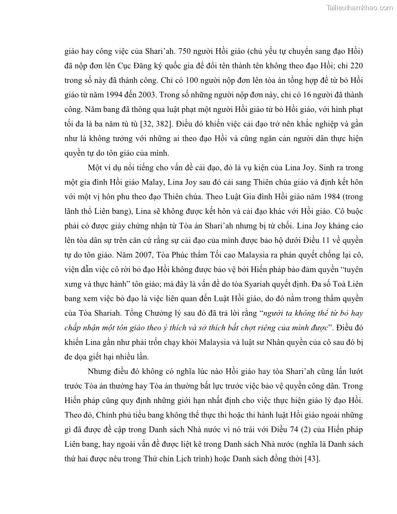 Khóa luận tốt nghiệp luật học Lịch sử và xu hướng phát triển của hiến pháp các nước Hồi giáo trong khu vực Đông Nam Á - 7 Trang 78