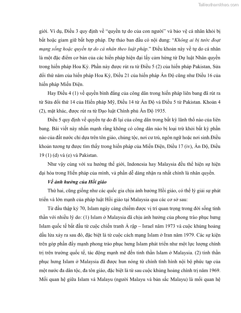 Khóa luận tốt nghiệp luật học Lịch sử và xu hướng phát triển của hiến pháp các nước Hồi giáo trong khu vực Đông Nam Á - 7 Trang 80