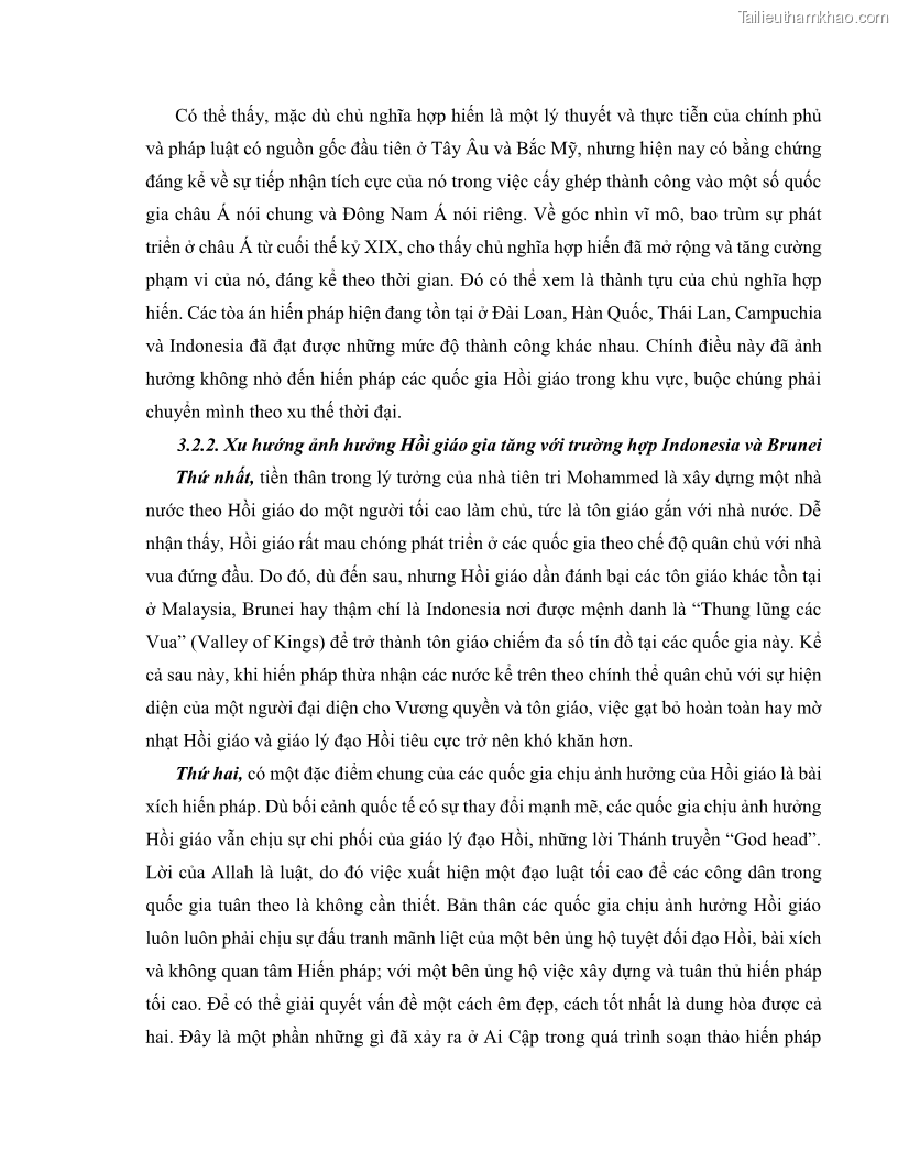 Khóa luận tốt nghiệp luật học Lịch sử và xu hướng phát triển của hiến pháp các nước Hồi giáo trong khu vực Đông Nam Á - 9 Trang 106