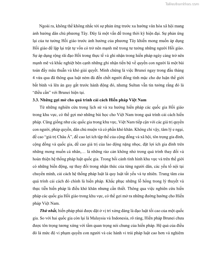 Khóa luận tốt nghiệp luật học Lịch sử và xu hướng phát triển của hiến pháp các nước Hồi giáo trong khu vực Đông Nam Á - 9 Trang 108