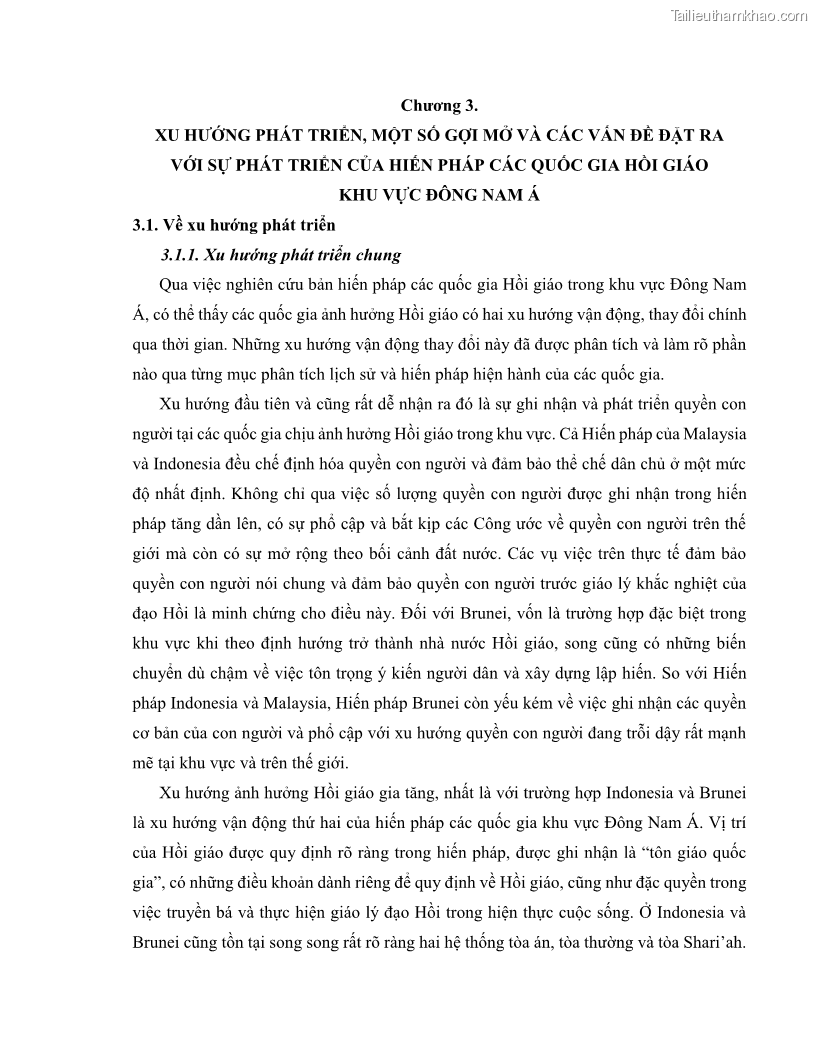 Khóa luận tốt nghiệp luật học Lịch sử và xu hướng phát triển của hiến pháp các nước Hồi giáo trong khu vực Đông Nam Á - 9 Trang 99