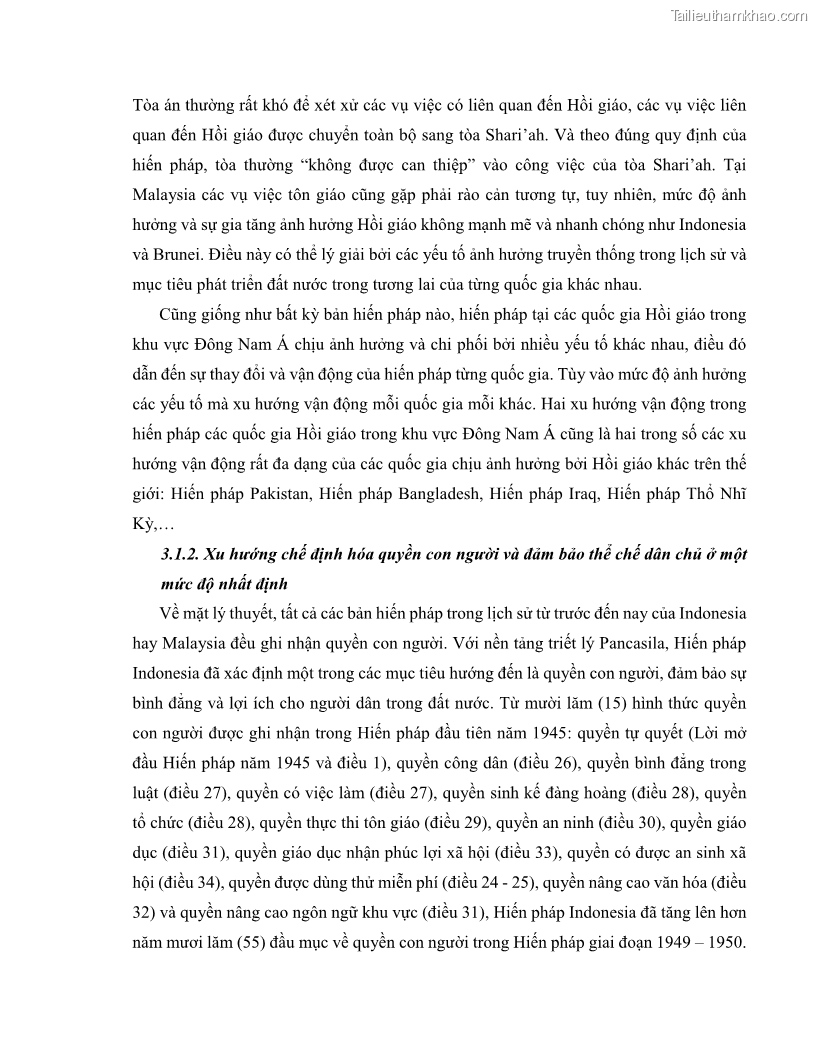 Khóa luận tốt nghiệp luật học Lịch sử và xu hướng phát triển của hiến pháp các nước Hồi giáo trong khu vực Đông Nam Á - 9 Trang 100