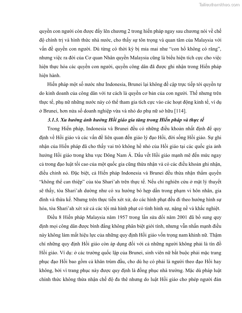 Khóa luận tốt nghiệp luật học Lịch sử và xu hướng phát triển của hiến pháp các nước Hồi giáo trong khu vực Đông Nam Á - 9 Trang 102