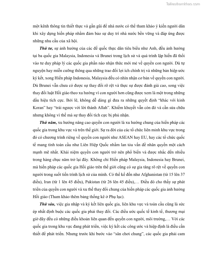 Khóa luận tốt nghiệp luật học Lịch sử và xu hướng phát triển của hiến pháp các nước Hồi giáo trong khu vực Đông Nam Á - 9 Trang 104