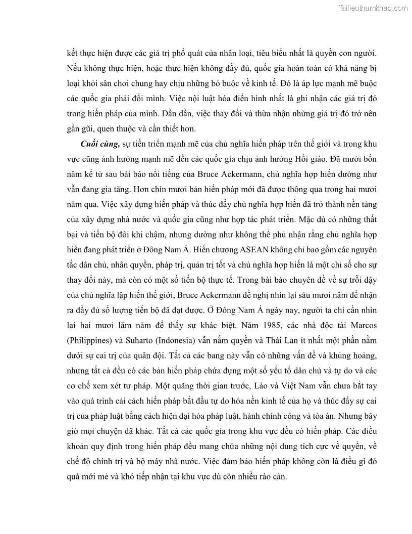 Khóa luận tốt nghiệp luật học Lịch sử và xu hướng phát triển của hiến pháp các nước Hồi giáo trong khu vực Đông Nam Á - 9 Trang 105