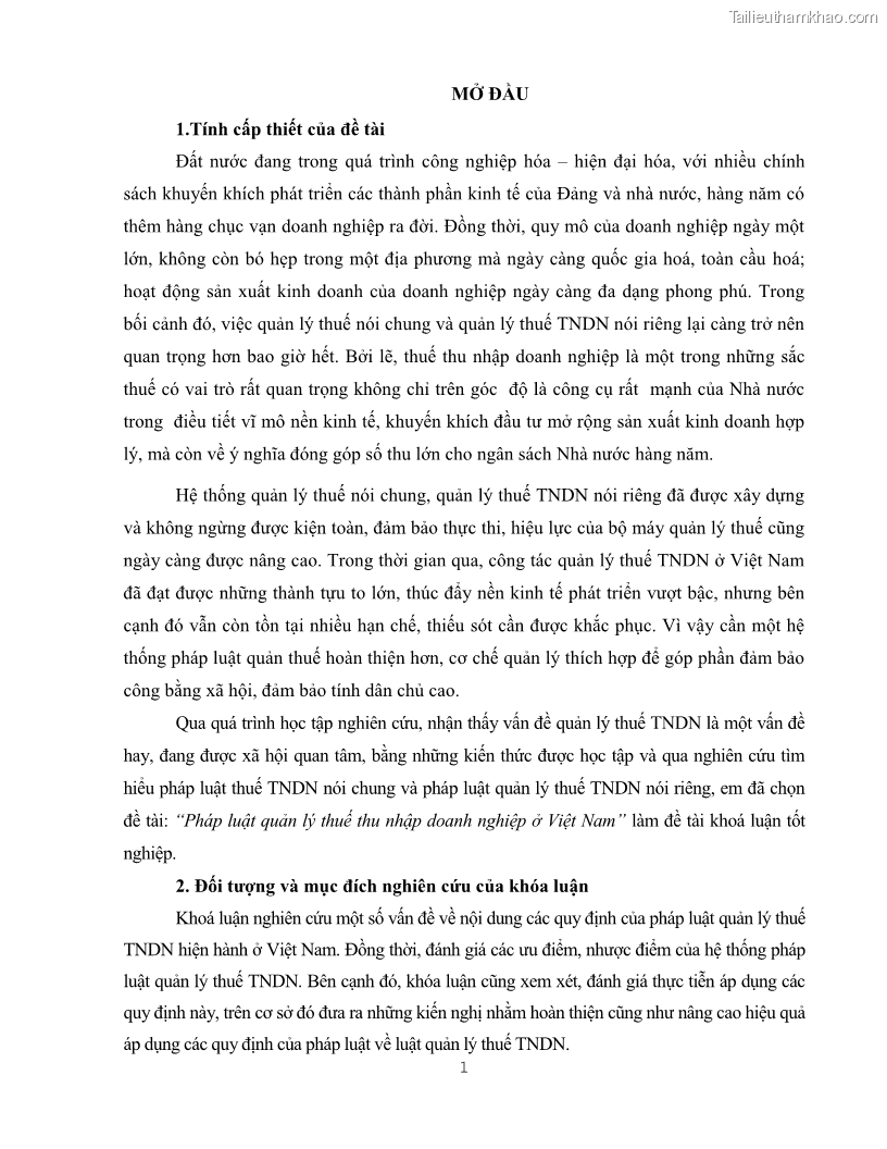 Khóa luận tốt nghiệp luật kinh doanh Pháp luật quản lý thuế thu nhập doanh nghiệp ở Việt Nam - 1 Trang 9