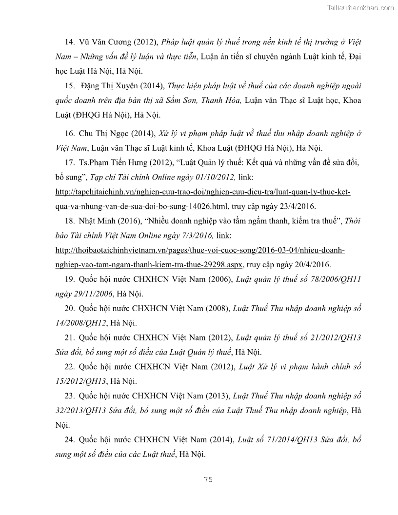 Khóa luận tốt nghiệp luật kinh doanh Pháp luật quản lý thuế thu nhập doanh nghiệp ở Việt Nam - 7 Trang 83