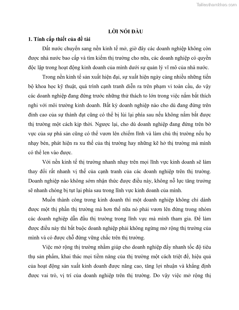 Khóa luận tốt nghiệp marketing Giải pháp mở rộng thị trường tiêu thụ sản phẩm tại công ty TNHH Thương mại dịch vụ tổng hợp Trường Hưng Thịnh - 1 Trang 10
