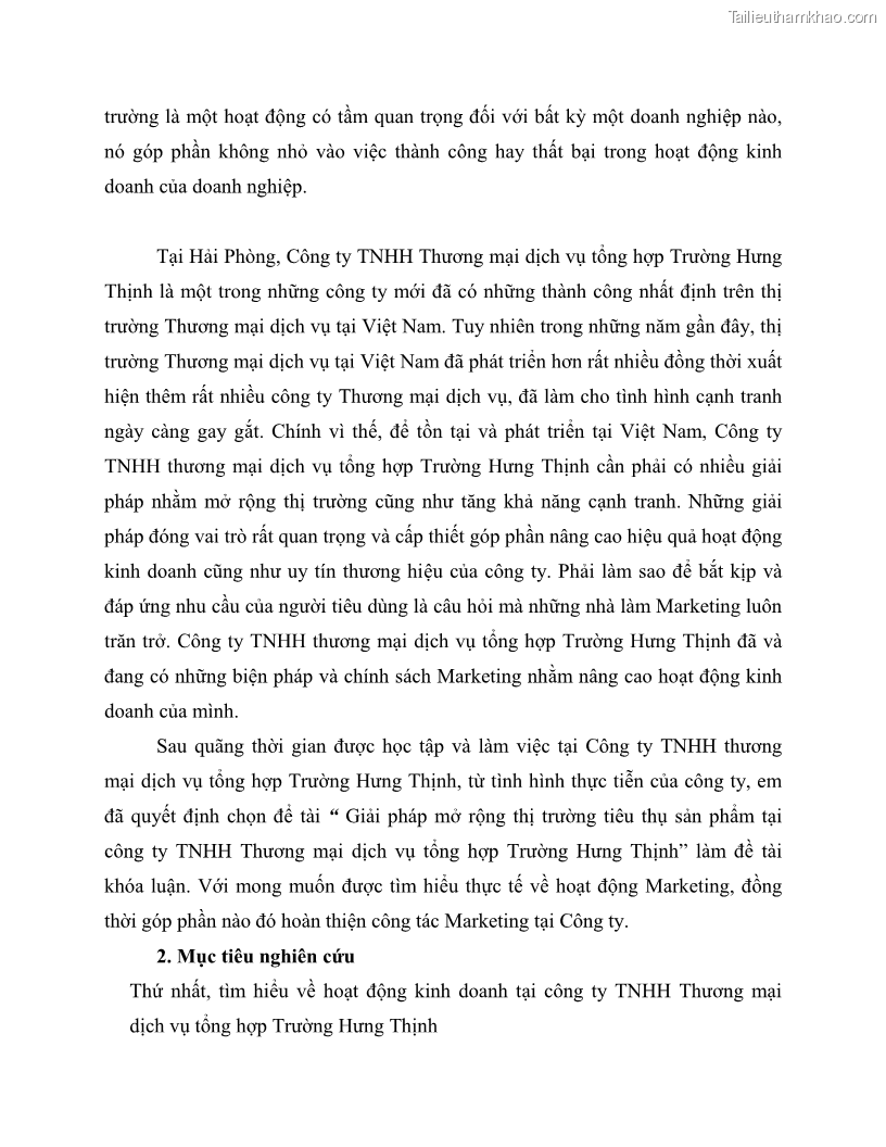 Khóa luận tốt nghiệp marketing Giải pháp mở rộng thị trường tiêu thụ sản phẩm tại công ty TNHH Thương mại dịch vụ tổng hợp Trường Hưng Thịnh - 1 Trang 11