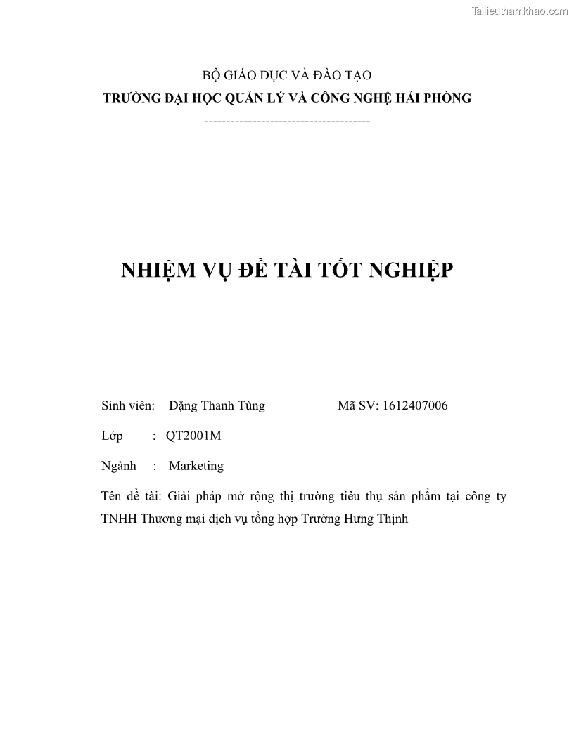Khóa luận tốt nghiệp marketing Giải pháp mở rộng thị trường tiêu thụ sản phẩm tại công ty TNHH Thương mại dịch vụ tổng hợp Trường Hưng Thịnh - 1 Trang 3