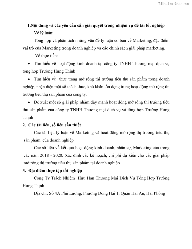 Khóa luận tốt nghiệp marketing Giải pháp mở rộng thị trường tiêu thụ sản phẩm tại công ty TNHH Thương mại dịch vụ tổng hợp Trường Hưng Thịnh - 1 Trang 4
