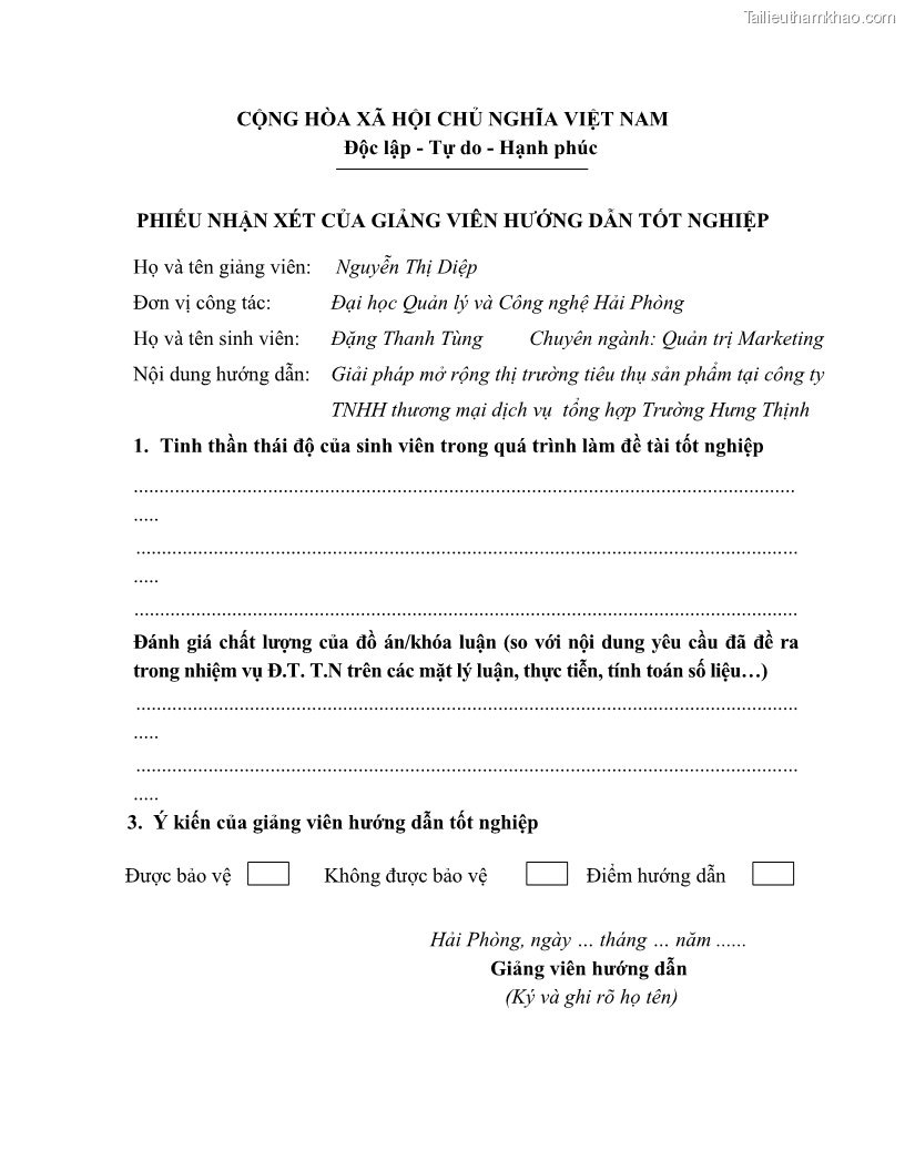 Khóa luận tốt nghiệp marketing Giải pháp mở rộng thị trường tiêu thụ sản phẩm tại công ty TNHH Thương mại dịch vụ tổng hợp Trường Hưng Thịnh - 1 Trang 6