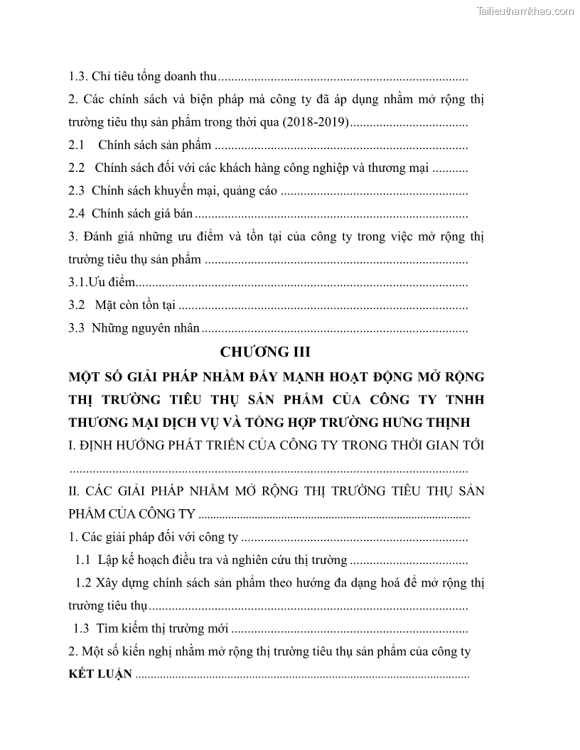 Khóa luận tốt nghiệp marketing Giải pháp mở rộng thị trường tiêu thụ sản phẩm tại công ty TNHH Thương mại dịch vụ tổng hợp Trường Hưng Thịnh - 1 Trang 9
